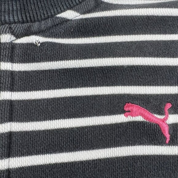 PUMA Black White Striped Zip Up Track Jacket Pink Logo Womens Size L - Picture 2 of 9